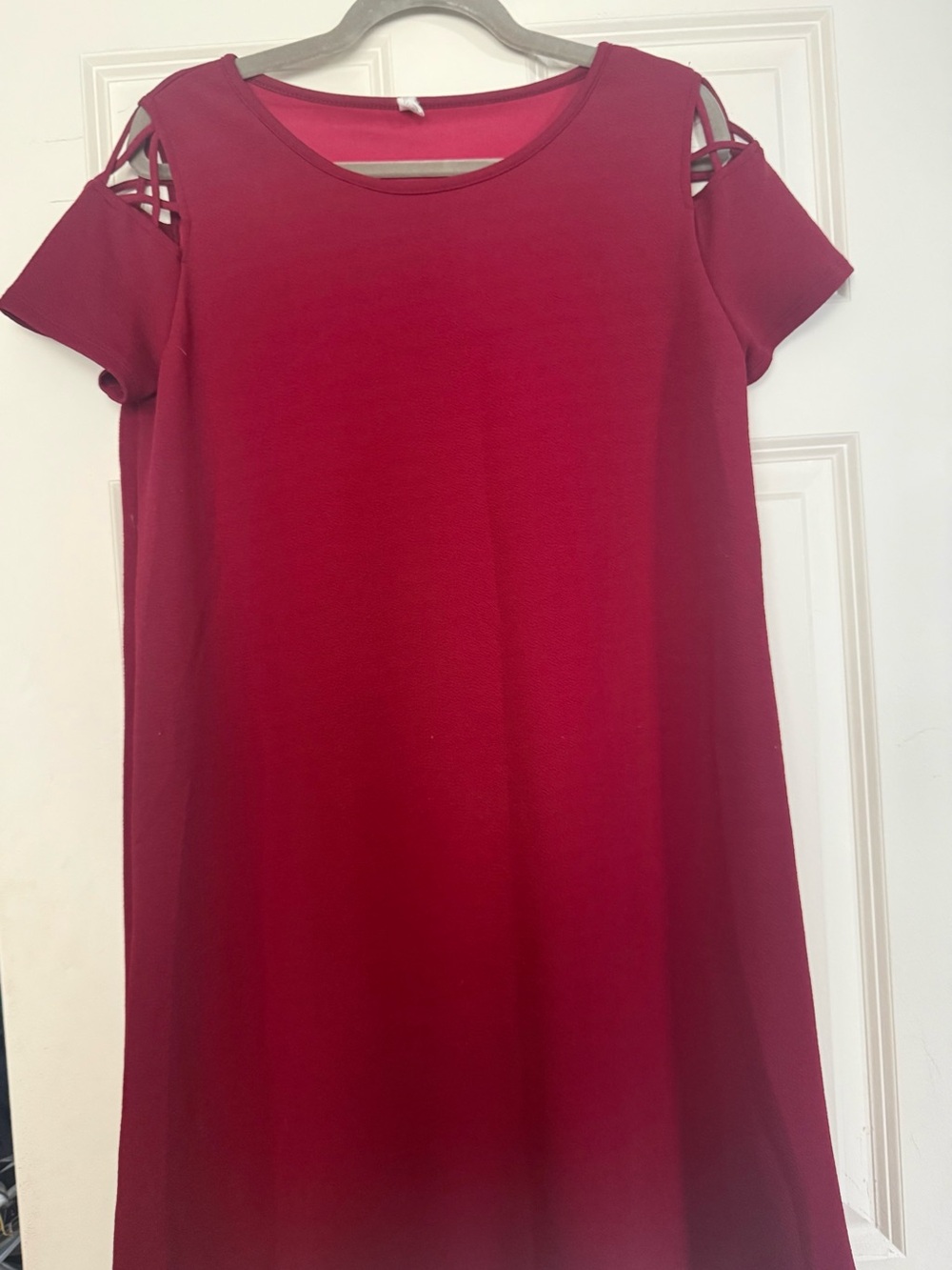 Pinkblush Burgundy Cold-Shoulder Lattice Maternity Dress